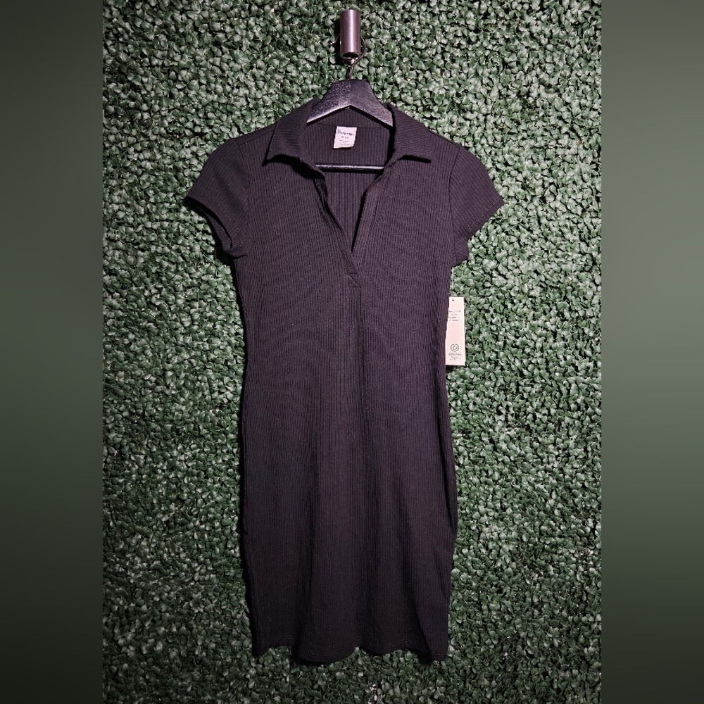 Black Collared Ribbed Dress